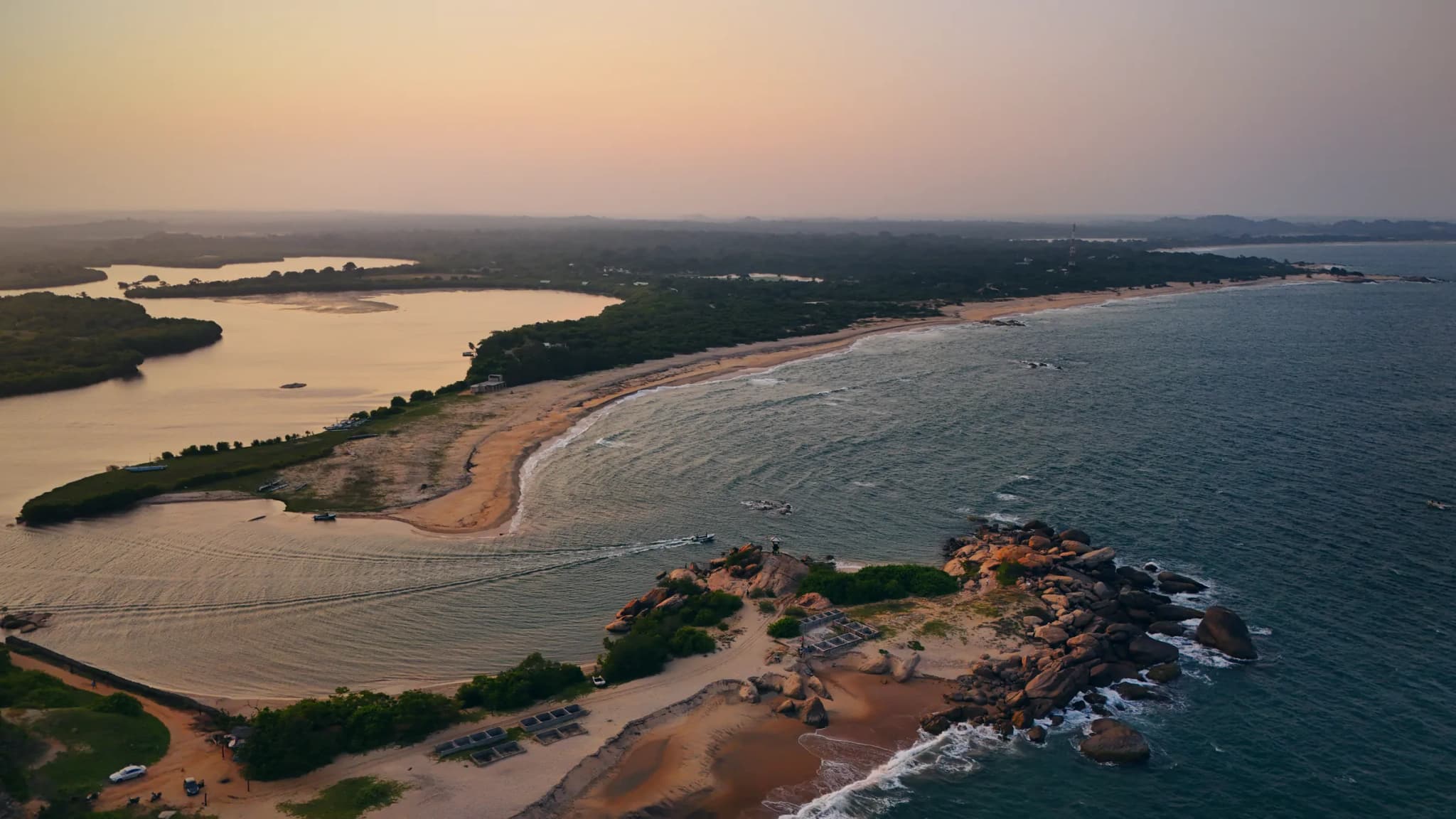 Drone photo of Lagoon and Beach near Arugam Bay, Arugam Bay, Sri Lanka