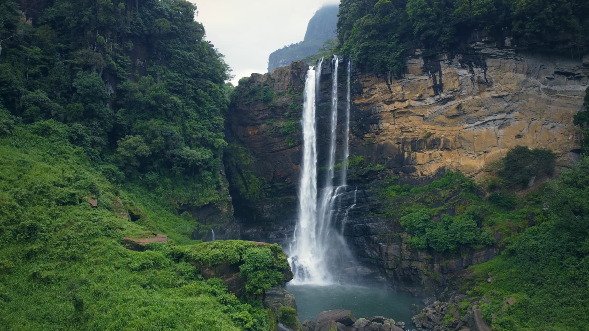 Drone photo of Lakshapana Falls, Lakshapana, Sri Lanka