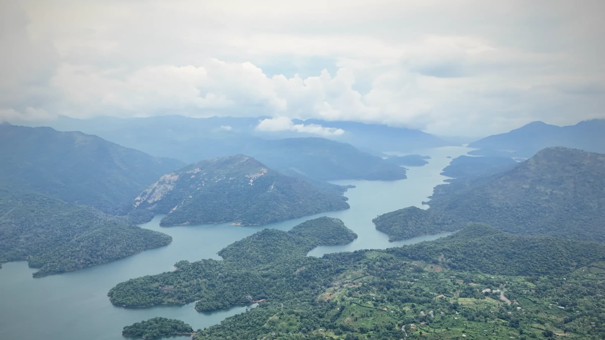 Drone photo of Mahaweli Reservoir from the Hills, Central Hills, Sri Lanka