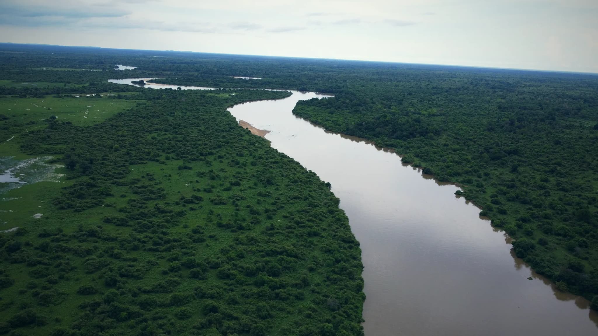 Drone photo of Mahaweli River, Somawathiya, Sri Lanka
