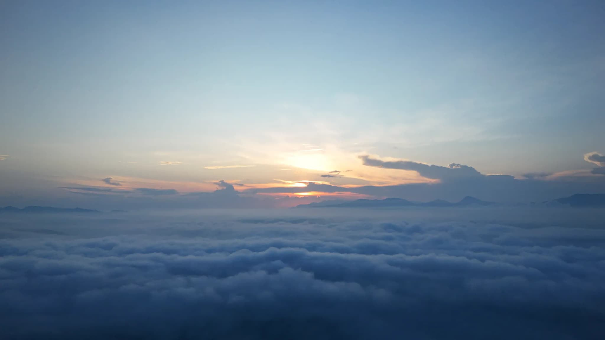 Drone photo of Sea of Clouds at Sunrise, Central Hills, Sri Lanka